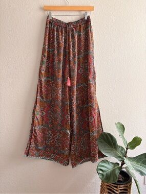 Sold 
America & beyond Boho Wide-Leg Paisley Print Pants in Rust and Teal